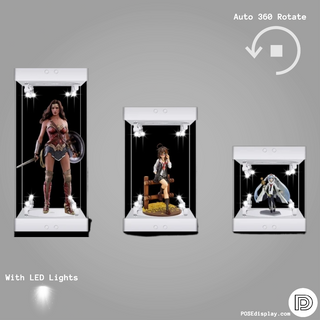 Rotating LED Display Case for 1/6 1/8 1/4 Scale Action Figures with Mirror Back