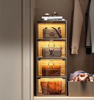 Chic 4 - Tier Luxury Display Cabinet | Dustproof Organizer for Bags & Shoes - Posedisplay