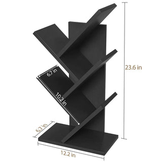 Modern Minimalist Tree Bookshelf: A 4 - Tiered Wooden Showcase for Collectibles and Books - Posedisplay