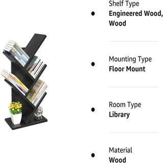 Modern Minimalist Tree Bookshelf: A 4 - Tiered Wooden Showcase for Collectibles and Books - Posedisplay