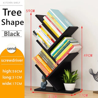 Modern Minimalist Tree Bookshelf: A 4 - Tiered Wooden Showcase for Collectibles and Books - Posedisplay