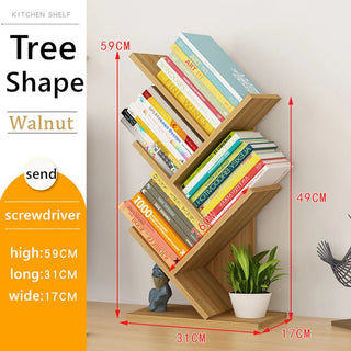 Modern Minimalist Tree Bookshelf: A 4 - Tiered Wooden Showcase for Collectibles and Books - Posedisplay