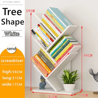 Modern Minimalist Tree Bookshelf: A 4 - Tiered Wooden Showcase for Collectibles and Books - Posedisplay