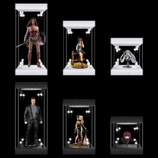 Rotating LED Display Case for 1/6 1/8 1/4 Scale Action Figures with Mirror Back - Posedisplay