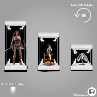 Rotating LED Display Case for 1/6 1/8 1/4 Scale Action Figures with Mirror Back - Posedisplay