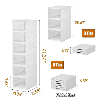 Sleek Sneaker Sanctuary: Foldable Display Case for Footwear Aficionados | 6 Layers Stackable, Dustproof - Posedisplay