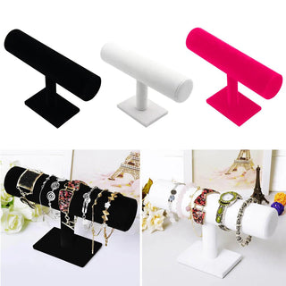 Velvet Elegance Jewelry Stand: T - Bar Display for Bracelets & Watches - Posedisplay