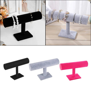 Velvet Elegance Jewelry Stand: T - Bar Display for Bracelets & Watches - Posedisplay